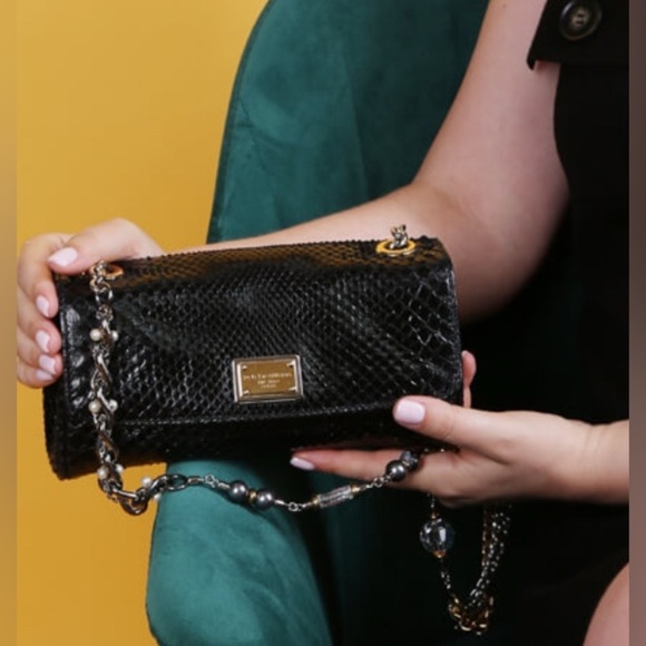 Dolce & Gabbana Black Python Ms Charles Flap Bag | 3 tone strap shoulder bag - Picture 1 of 13